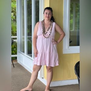 Baby pink v-neck mini dress